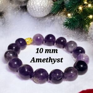 Amethyst Beaded Bracelet with Gold Tone Accent